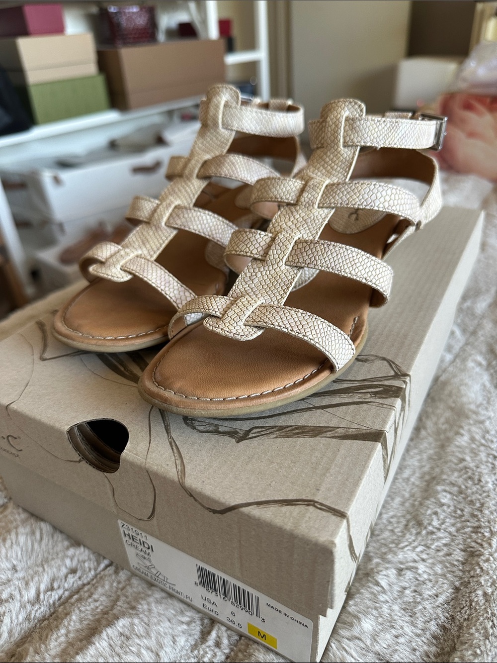 Born Concept Cream Strappy Gladiator Sandals